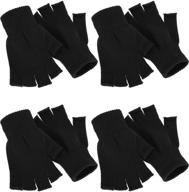 fingerless knitted winter mittens for men - stretchy accessories logo