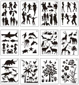 img 4 attached to Craft Educational Toys for Kids - Love Patterns Painting Stencils Set, 8.2x11.6 inches, 12 Pack with People, Plants, and Animals Patterns