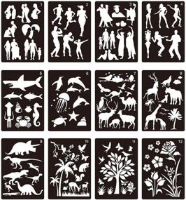 img 3 attached to Craft Educational Toys for Kids - Love Patterns Painting Stencils Set, 8.2x11.6 inches, 12 Pack with People, Plants, and Animals Patterns