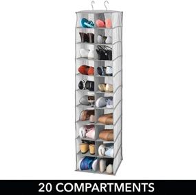 img 1 attached to 👜 mDesign Large Gray Soft Fabric Closet Organizer - 20 Shelf Over Rod Hanging Storage Unit for Shoes, Handbags, Clutches, Accessories