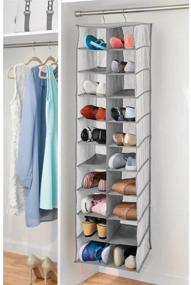 img 3 attached to 👜 mDesign Large Gray Soft Fabric Closet Organizer - 20 Shelf Over Rod Hanging Storage Unit for Shoes, Handbags, Clutches, Accessories