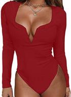 👗 hermoco women's sexy low cut deep v neck bodysuit - long sleeve leotard for stylish body suit tops logo