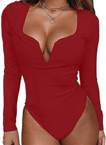 img 4 attached to 👗 HERMOCO Women's Sexy Low Cut Deep V Neck Bodysuit - Long Sleeve Leotard for Stylish Body Suit Tops
