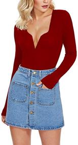 img 2 attached to 👗 HERMOCO Women's Sexy Low Cut Deep V Neck Bodysuit - Long Sleeve Leotard for Stylish Body Suit Tops