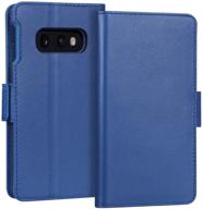 📱 fyy samsung galaxy s10e 5.8" luxury genuine leather wallet case with rfid blocking - handcrafted flip folio case, kickstand function, and card slots for galaxy s10e (5.8") - blue logo