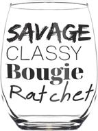 🍷 classy bougie ratchet stemless wine glass - funny white elephant & christmas gifts for friends, sisters, best friends, women - unique girls weekend gift ideas logo