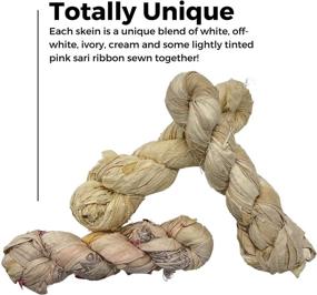 img 3 attached to 🧶 DARN GOOD YARN: Handmade Vintage Ivory Recycled Sari Silk Ribbon Yarn- 100g Skein, 50 Yards, Dyeable - Unique Off-White Ribbon