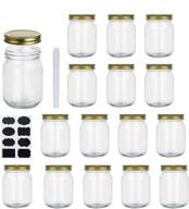 🏺 encheng 16 oz glass jars with lids - wide mouth ball mason jars for storage and canning - pickles, herb, jelly, jams, honey - dishwasher safe - set of 15 логотип