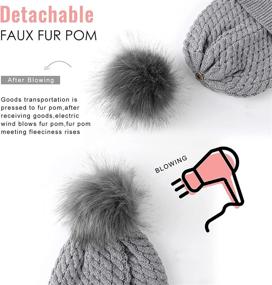 img 1 attached to 👒 Womens Cable Knit Hat Winter Satin Lined Cuffed Beanie with Detachable Faux Fur Pompom Silky Lined Warm Hat