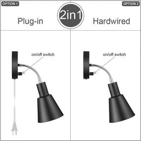 img 2 attached to Black Adjustable Arm Wall Lamp with On/Off Switch - Plug-in Cord Modern Wall Sconce for Bedroom, Living Room, Office (2 Lights)