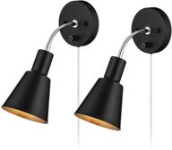 black adjustable arm wall lamp with on/off switch - plug-in cord modern wall sconce for bedroom, living room, office (2 lights) логотип