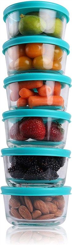 BOVADO USA 3 Cup Glass Food Storage Containers (4 Pack) | Nonpourous  Dishwasher, Freezer & Oven Safe Glass, Easy-Clean | Blue Lids