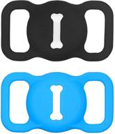 🐶 dog collar holder compatible with apple airtag - silicone case cover for pets cats, black & blue - ideal accessory for apple finder location tracker logo