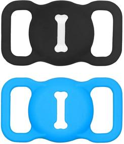 img 4 attached to 🐶 Dog Collar Holder Compatible with Apple AirTag - Silicone Case Cover for Pets Cats, Black & Blue - Ideal Accessory for Apple Finder Location Tracker