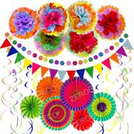 🎉 colorful fiesta tissue pompoms paper flowers, paper fans garlands string, and triangle bunting banner - cinco de mayo decorations set with hanging swirls for birthday party, mexican fiesta celebration by zerodeco логотип