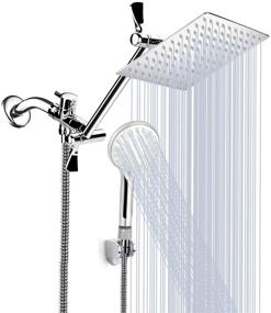 img 4 attached to 🚿 High Pressure 8 Inch Rainfall Shower Head/Handheld Shower Combo with 11 Inch Extension Arm - 9 Settings, Adjustable, Anti-leak, with Holder, Hose - Height & Angle Adjustable