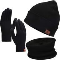 warm winter hat scarf set with touchscreen gloves for men 🧣 and women - cozy beanie, gloves, and neck warmer with fleece lining logo