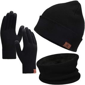 img 4 attached to Warm Winter Hat Scarf Set with Touchscreen Gloves for Men 🧣 and Women - Cozy Beanie, Gloves, and Neck Warmer with Fleece Lining