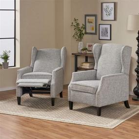 img 3 attached to 🪑 Set of 2 Christopher Knight Home Ellyn Fabric Recliners - Light Gray Tweed, Dark Brown