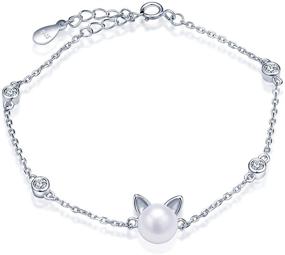 img 4 attached to 💎 Infinite U Simulated Pearl Bracelet - 925 Sterling Silver, 6"+1" Extender - Charm Bracelets for Girls and Women