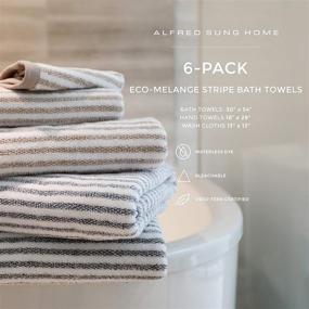 img 3 attached to 🛁 Alfred Sung Home Farmhouse Quick Dry Bath Towel Set, Cotton 6 Piece - Includes 2 Bath Towels, 2 Hand Towels, 2 Washcloths - Absorbent, Ultra Soft - Decorative Stripe Bathroom Towels (Dark Blue/White)