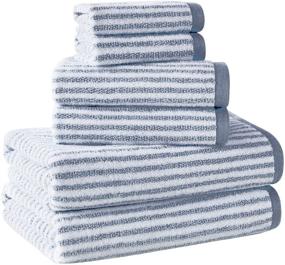img 4 attached to 🛁 Alfred Sung Home Farmhouse Quick Dry Bath Towel Set, Cotton 6 Piece - Includes 2 Bath Towels, 2 Hand Towels, 2 Washcloths - Absorbent, Ultra Soft - Decorative Stripe Bathroom Towels (Dark Blue/White)
