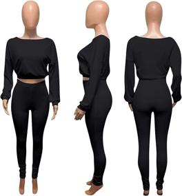 img 2 attached to 👚 Fashionable Women's Ribbed 2-Piece Sweatsuit Set: Long Sleeve Crop Top & Skinny Long Pants for a Trendy Tracksuit Look