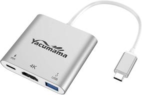 img 4 attached to 🔌 Yacumama 3 in 1 Hub Plus: USB C Type C Hub HD 4K HDMI with PD Charging, USB 3.0 - Aluminum Case, Compatible with MacBook Pro Dell XPS Surface Pro Pixel EliteBook Thinkpad