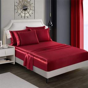 img 4 attached to 🛏️ Luxurious RevenRella Satin Sheet Set: European Style Bedding with Deep Pocket & 1800 Rich Silk Velet Ribbon Decor, Wrinkle & Fade Resistant, Easy Care Machine Wash - Burgundy, King (6 Piece)