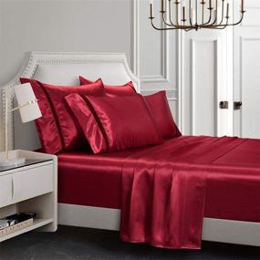 img 3 attached to 🛏️ Luxurious RevenRella Satin Sheet Set: European Style Bedding with Deep Pocket & 1800 Rich Silk Velet Ribbon Decor, Wrinkle & Fade Resistant, Easy Care Machine Wash - Burgundy, King (6 Piece)