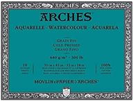 блок акварельной бумаги arches: 12"x16", 300 фунтов, холодное прессование! премиум качество, 10 листов. логотип