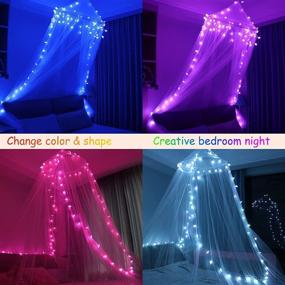 img 3 attached to 🌟 Obrecis LED Star Lights Bed Canopy, Princess Curtain with 18 Color Changing String Lights & Remote Timer, Pink/Red/Blue/White Dome Canopy for Twin to King Size Bed in Girls Bedroom