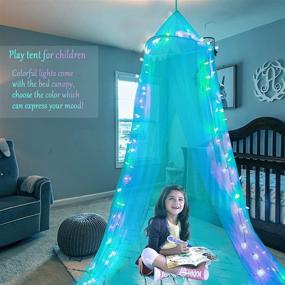 img 2 attached to 🌟 Obrecis LED Star Lights Bed Canopy, Princess Curtain with 18 Color Changing String Lights & Remote Timer, Pink/Red/Blue/White Dome Canopy for Twin to King Size Bed in Girls Bedroom