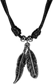 img 3 attached to BlueRica Two Feather Pendants - Antique Silver Necklace on Adjustable Black Rope Cord