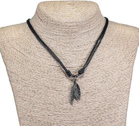 img 2 attached to BlueRica Two Feather Pendants - Antique Silver Necklace on Adjustable Black Rope Cord
