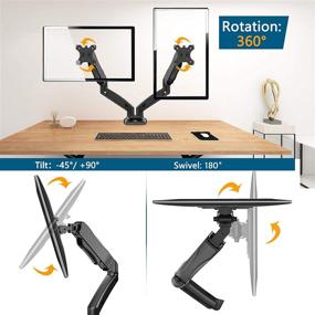 img 1 attached to 💻 Dual Monitor Mount: Adjustable Gas Spring Desk Stand for Two 13-27 Inch Screens - Vesa Bracket, C Clamp, Grommet Mounting Base - Each Arm Holds up to 17.6lbs