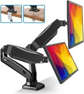 💻 dual monitor mount: adjustable gas spring desk stand for two 13-27 inch screens - vesa bracket, c clamp, grommet mounting base - each arm holds up to 17.6lbs logo
