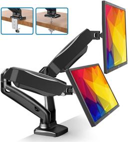 img 4 attached to 💻 Dual Monitor Mount: Adjustable Gas Spring Desk Stand for Two 13-27 Inch Screens - Vesa Bracket, C Clamp, Grommet Mounting Base - Each Arm Holds up to 17.6lbs