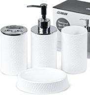 🛁 white bathroom accessories set - 4 piece bath ensemble with soap dispenser, toothbrush holder, cup & soap dish - ideal for countertop decor and housewarming gift logo