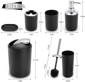 img 3 attached to 🛀 Black Plastic 6 Piece Bathroom Accessory Set with Trash Can, Toothbrush Holder, Soap Dispenser, Tooth Mug, Soap Dish, and Toilet Brush Holder