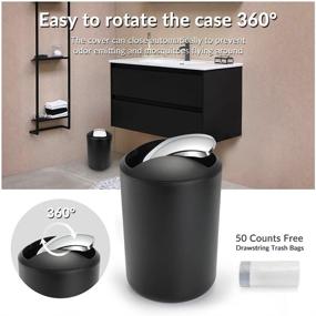 img 2 attached to 🛀 Black Plastic 6 Piece Bathroom Accessory Set with Trash Can, Toothbrush Holder, Soap Dispenser, Tooth Mug, Soap Dish, and Toilet Brush Holder