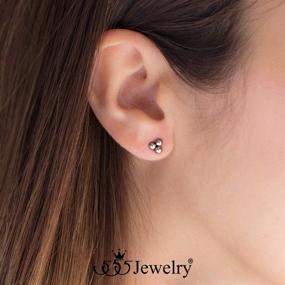 img 3 attached to 💎 Stylish and Elegant 555Jewelry Stainless Steel Triple Ball Delta Earrings for Women & Girls