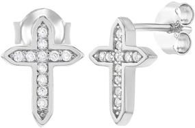 img 4 attached to ⛪️ Timeless Sterling Silver Clear CZ Cross Stud Earrings for Little Girls and Young Teens - Elegant Religious Jewelry for Baptism, Christmas, and Confirmations