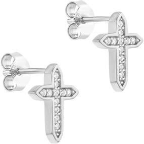 img 3 attached to ⛪️ Timeless Sterling Silver Clear CZ Cross Stud Earrings for Little Girls and Young Teens - Elegant Religious Jewelry for Baptism, Christmas, and Confirmations