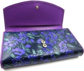 img 2 attached to 🍑 Purple Peach Blossom Embossed Genuine Leather Trifold Wallet Clutch Purse by ArtsEye (1)