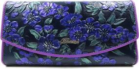 img 4 attached to 🍑 Purple Peach Blossom Embossed Genuine Leather Trifold Wallet Clutch Purse by ArtsEye (1)