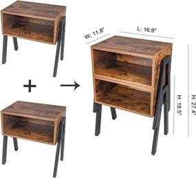 img 2 attached to Set of 2 Stackable Nightstands: Industrial End Tables for Small Spaces, Rustic Brown Metal Frame, Accent Furniture