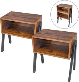 img 4 attached to Set of 2 Stackable Nightstands: Industrial End Tables for Small Spaces, Rustic Brown Metal Frame, Accent Furniture