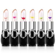 💄 superthinker crystal jelly flower lipstick - moisturizing clear lip gloss balm color changing with temperature, mood lipstick enriched with vitamin - pack of 6 (black) logo