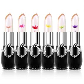 img 4 attached to 💄 SuperThinker Crystal Jelly Flower Lipstick - Moisturizing Clear Lip Gloss Balm Color Changing with Temperature, Mood Lipstick enriched with Vitamin - Pack of 6 (black)